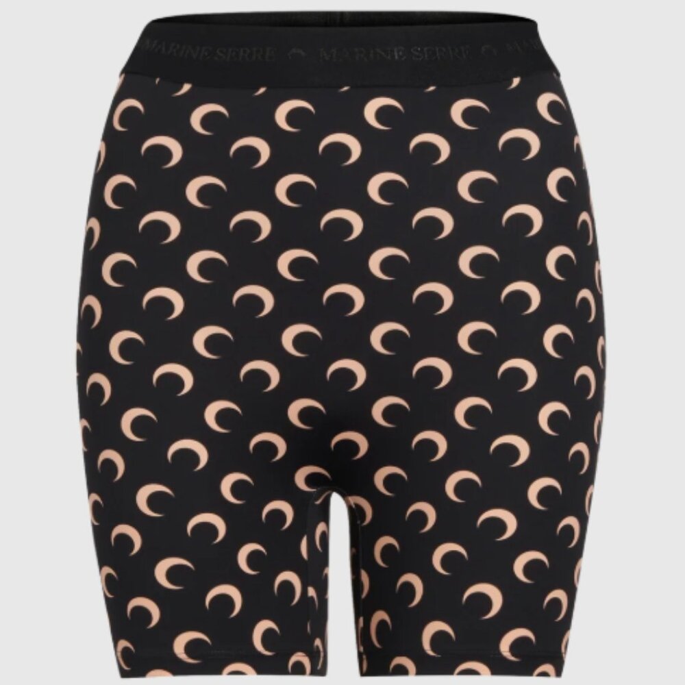 Marine Serre Recycled Moon Jersey Mini Short, Women's Size M -Moon Tan on Black